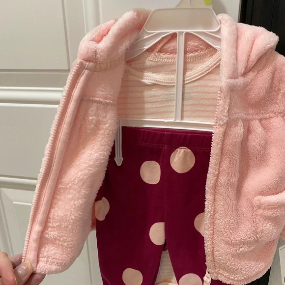Carter’s Baby 3 Pc Pink Pants Outfit w/Hooded Fleece Zip Up Vest - 3 Mos - Picture 3 of 11